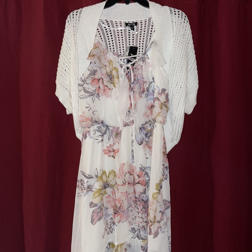 Asymmetric floral dress sz L and cover XL